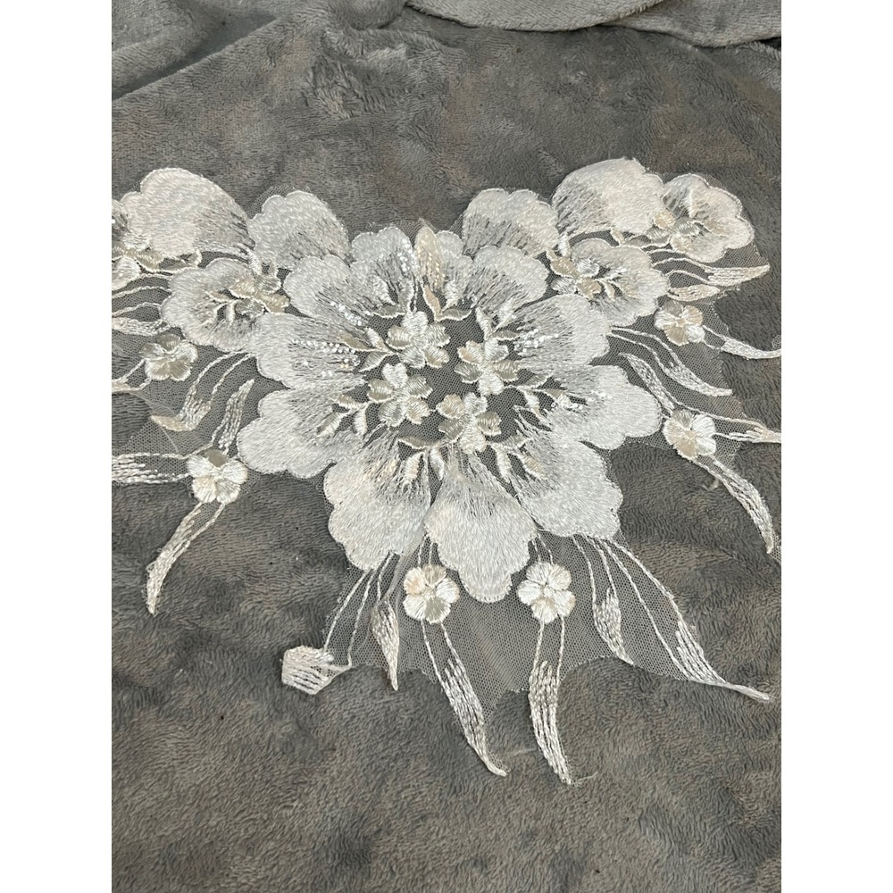 Large Ivory Floral Embroidered Tulle Applique Sequin Bridal Wedding Dress 13"